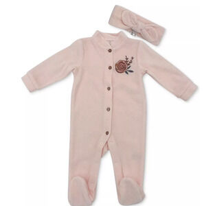 Chickpea Footed Coverall with Headband 6-9 month Peach  NWT